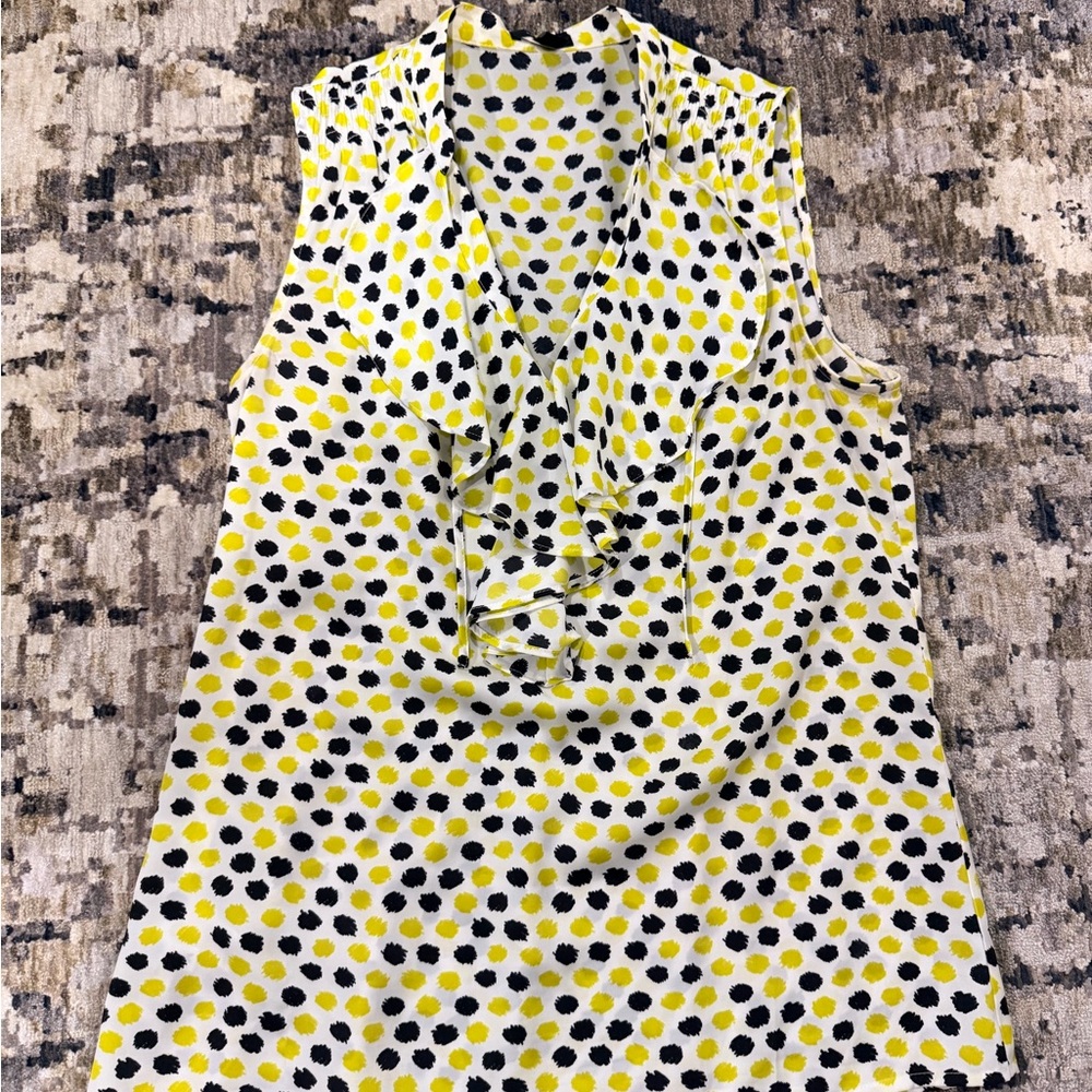 Ann Taylor Sleeveless Black and Yellow Polka Dot Blouse